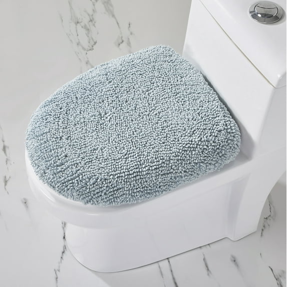 Better Trends 18"x20" Premium Toilet Lid Cover 100% Cotton Tufted Bathroom Rug Water Absorbent Reversible Machine Washable Blue - Edge Collection