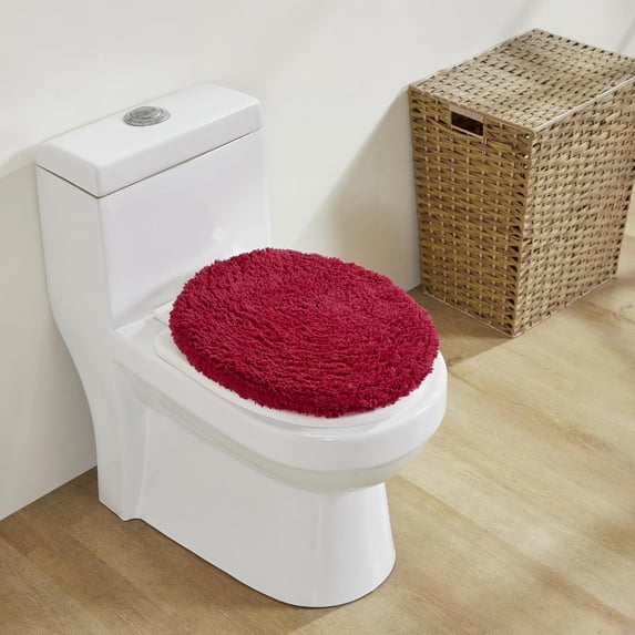 Better Trends 18"x20" Premium Toilet Lid Cover 100% Cotton Tufted Bathroom Rug Water Absorbent Reversible Machine Washable Red - Edge Collection