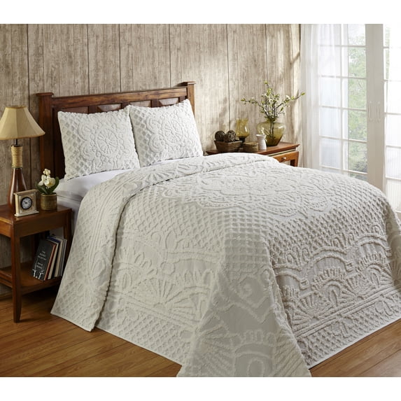 Better Trends 2 Piece Bedspread Set 100% Chenille Twin Bedding Set Soft and Breathable Machine Washable (Ivory) Trevor Collection