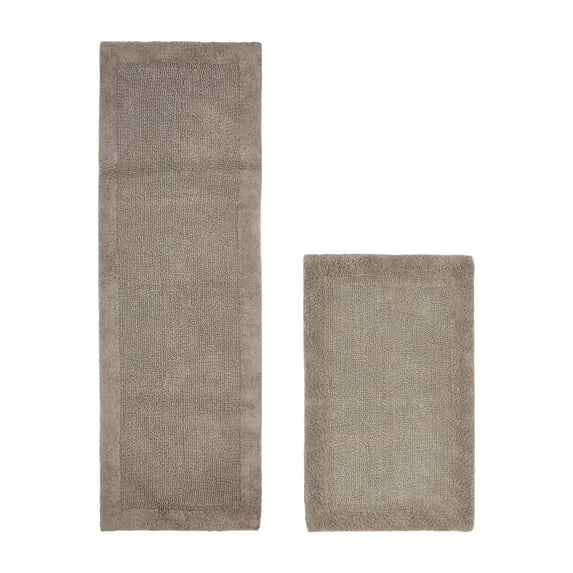 Better Trends 2 Piece Premium Bathroom Rug Set 100% Cotton Soft Tufted Reversible Bath Rug Water absorbent Bath Mat for Bathroom Shower and Tub Use, Edge Collection Beige (21" x 34" | 20" x 60")