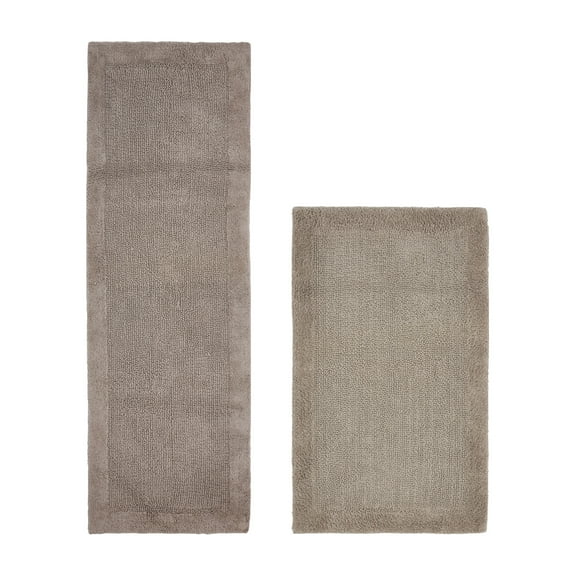 Better Trends 2 Piece Premium Bathroom Rug Set 100% Cotton Soft Tufted Reversible Bath Rug Water absorbent Bath Mat for Bathroom Shower and Tub Use, Edge Collection Beige (24" x 40" | 20" x 60")