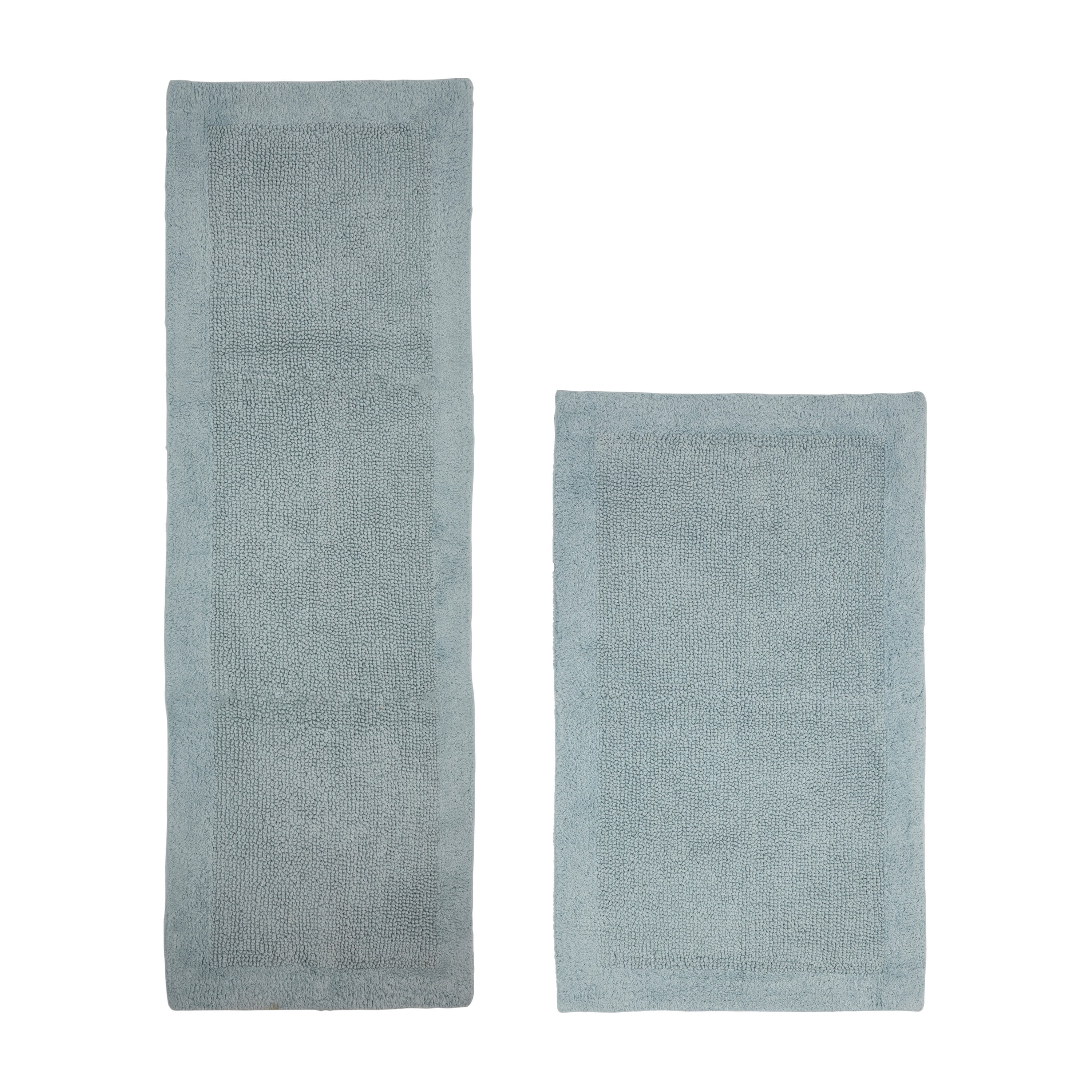 Better Trends 2 Piece Premium Bathroom Rug Set 100% Cotton Soft Tufted Reversible Bath Rug Water absorbent Bath Mat Ideal for Bathroom Shower and Tub Use, Edge Collection Blue (24" x 40" | 20" x 60")