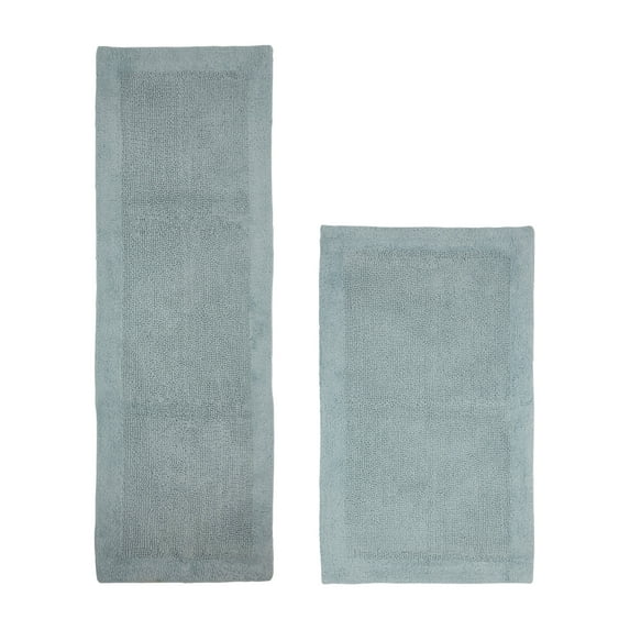 Better Trends 2 Piece Premium Bathroom Rug Set 100% Cotton Soft Tufted Reversible Bath Rug Water absorbent Bath Mat Ideal for Bathroom Shower and Tub Use, Edge Collection Blue (24" x 40" | 20" x 60")