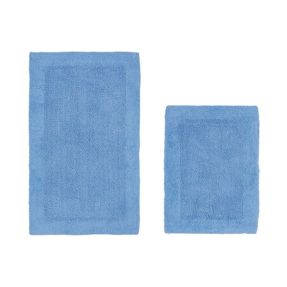 Better Trends 2 Piece Premium Bathroom Rug Set 100% Cotton Soft Tufted Reversible Bath Rug Water absorbent Bath Mat for Bathroom Shower and Tub Use, Edge Collection Dark Blue (17" x 24" | 21" x 34")