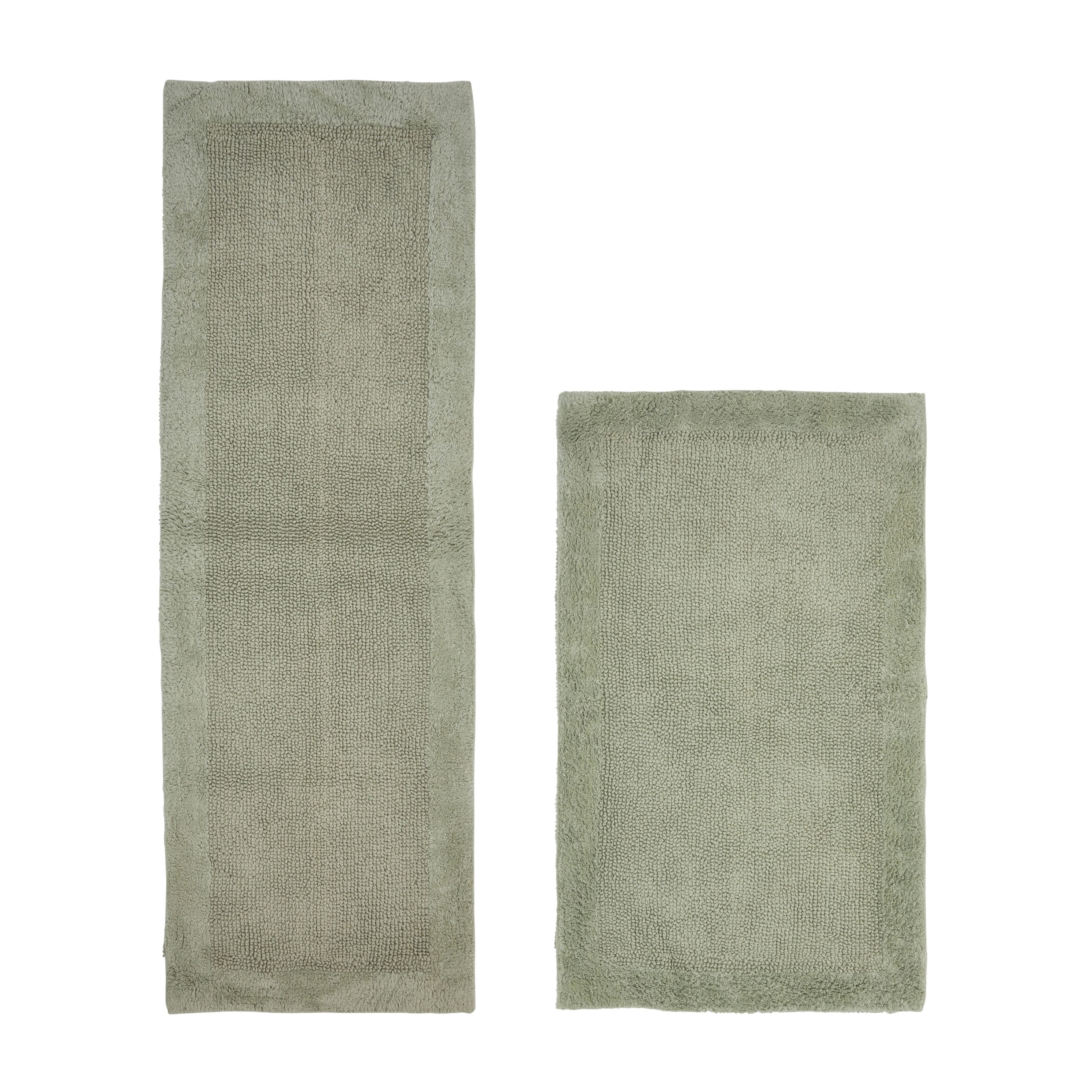 Better Trends 2 Piece Premium Bathroom Rug Set 100% Cotton Soft Tufted Reversible Bath Rug Water absorbent Bath Mat for Bathroom Shower and Tub Use, Edge Collection Dark Sage (24" x 40" | 20" x 60")