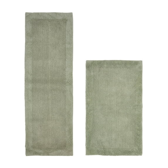 Better Trends 2 Piece Premium Bathroom Rug Set 100% Cotton Soft Tufted Reversible Bath Rug Water absorbent Bath Mat for Bathroom Shower and Tub Use, Edge Collection Dark Sage (24" x 40" | 20" x 60")