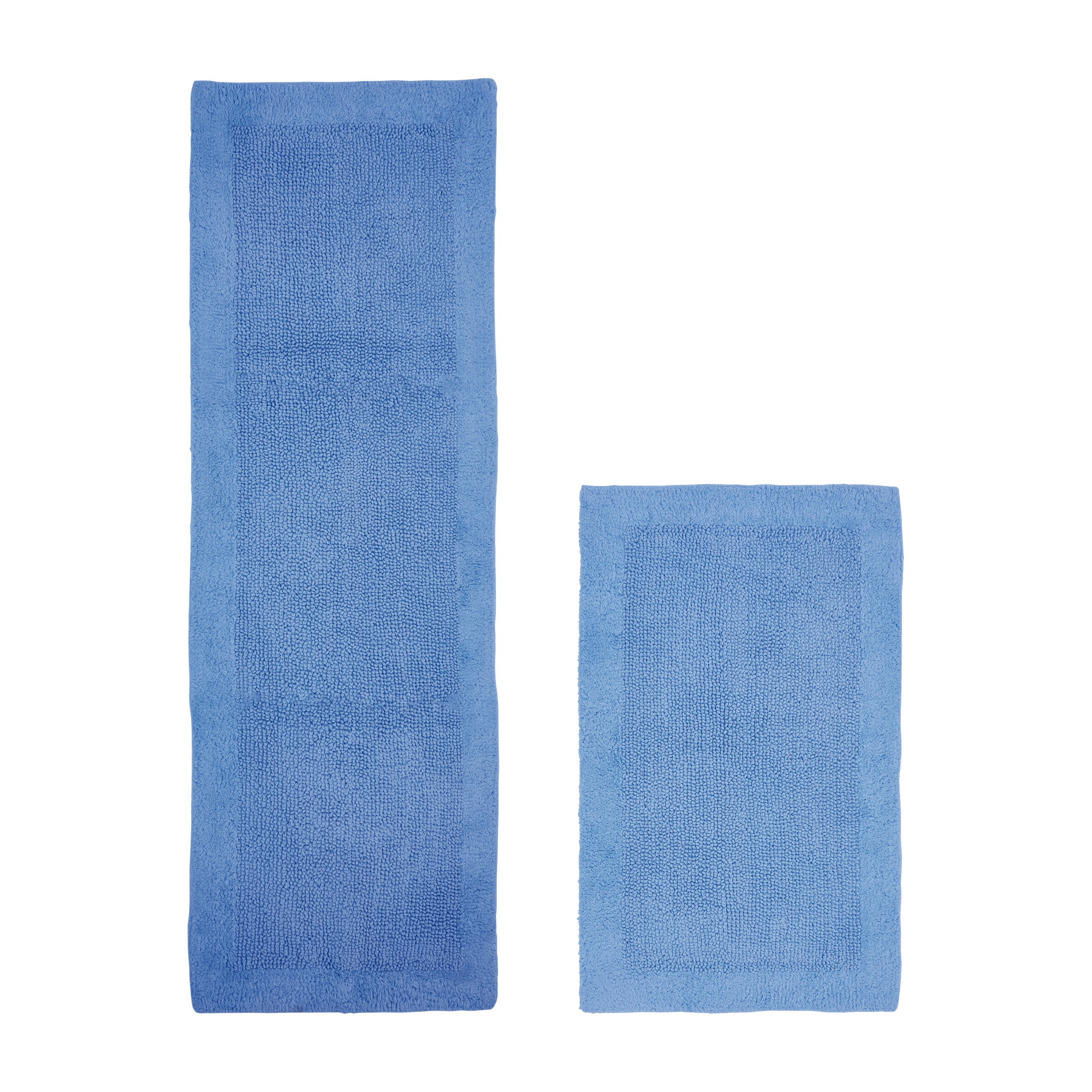 Better Trends 2 Piece Premium Bathroom Rug Set 100% Cotton Soft Tufted Reversible Bath Rug Water absorbent Bath Mat for Bathroom Shower and Tub Use, Edge Collection Dark Blue (21" x 34" | 20" x 60")
