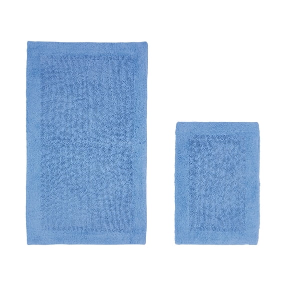 Better Trends 2 Piece Premium Bathroom Rug Set 100% Cotton Soft Tufted Reversible Bath Rug Water absorbent Bath Mat for Bathroom Shower and Tub Use, Edge Collection Dark Blue (17" x 24" | 24" x 40")