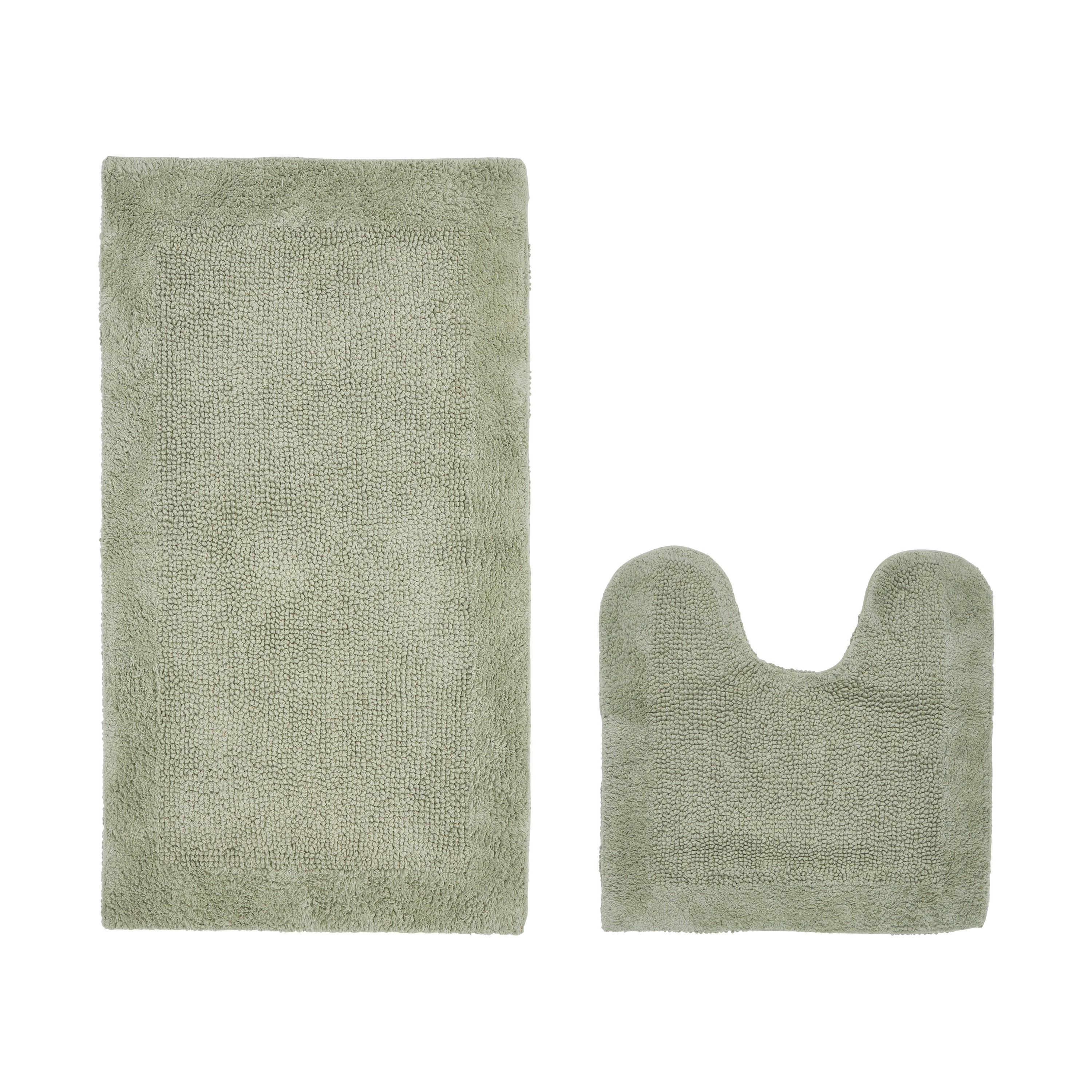 Better Trends 2 Piece Premium Bathroom Rug Set 100% Cotton Soft Tufted Reversible Bath Rug Water absorbent Bath Mat for Bathroom Shower and Tub Use, Edge Collection Dark Sage (20" x 20" | 24" x 40")