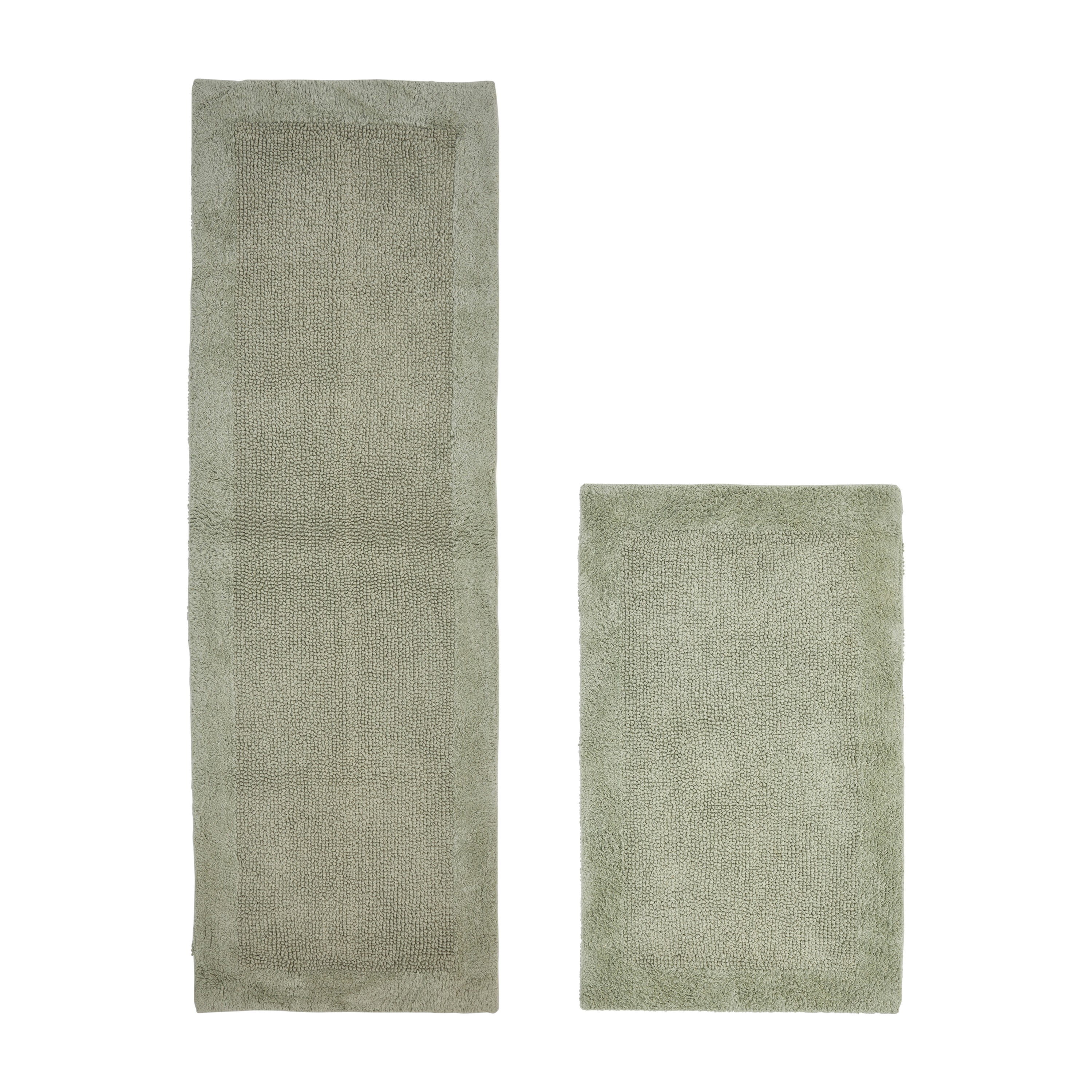 Better Trends 2 Piece Premium Bathroom Rug Set 100% Cotton Soft Tufted Reversible Bath Rug Water absorbent Bath Mat for Bathroom Shower and Tub Use, Edge Collection Dark Sage (21" x 34" | 20" x 60")