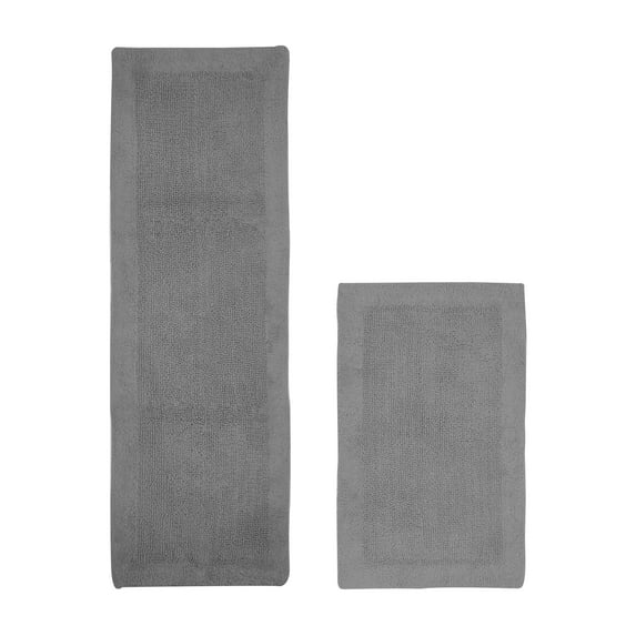 Better Trends 2 Piece Premium Bathroom Rug Set 100% Cotton Soft Tufted Reversible Bath Rug Water absorbent Bath Mat Ideal for Bathroom Shower and Tub Use, Edge Collection Gray (21" x 34" | 20" x 60")
