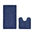 thumbnail image 1 of Better Trends 2 Piece Premium Bathroom Rug Set 100% Cotton Soft Tufted Reversible Bath Rug Water absorbent Bath Mat Ideal for Bathroom Shower and Tub Use, Edge Collection Navy (20" x 20" | 24" x 40"), 1 of 5
