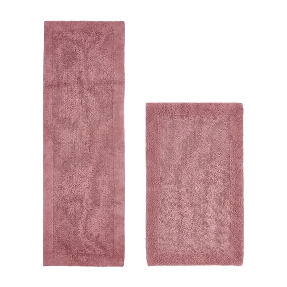 Better Trends 2 Piece Premium Bathroom Rug Set 100% Cotton Soft Tufted Reversible Bath Rug Water absorbent Bath Mat Ideal for Bathroom Shower and Tub Use, Edge Collection Pink (24" x 40" | 20" x 60")