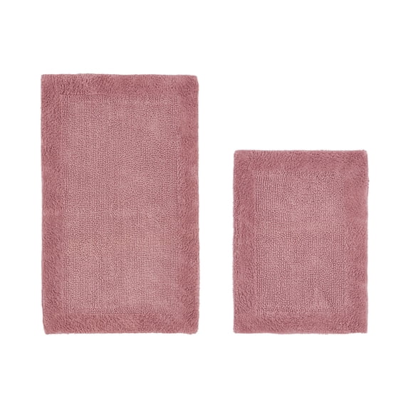 Better Trends 2 Piece Premium Bathroom Rug Set 100% Cotton Soft Tufted Reversible Bath Rug Water absorbent Bath Mat Ideal for Bathroom Shower and Tub Use, Edge Collection Pink (17" x 24" | 21" x 34")