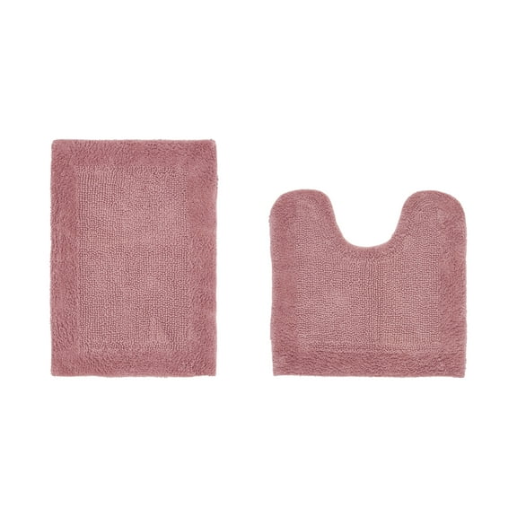 Better Trends 2 Piece Premium Bathroom Rug Set 100% Cotton Soft Tufted Reversible Bath Rug Water absorbent Bath Mat Ideal for Bathroom Shower and Tub Use, Edge Collection Pink (17" x 24" | 20" x 20")