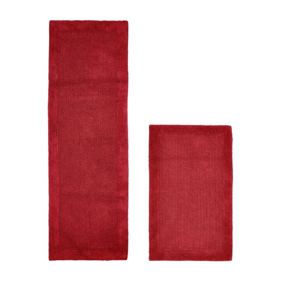 Better Trends 2 Piece Premium Bathroom Rug Set 100% Cotton Soft Tufted Reversible Bath Rug Water absorbent Bath Mat Ideal for Bathroom Shower and Tub Use, Edge Collection Red (21" x 34" | 20" x 60")