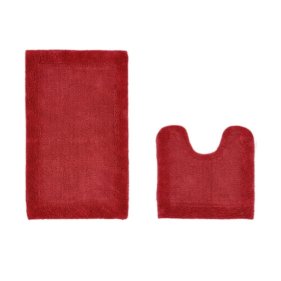 Better Trends 2 Piece Premium Bathroom Rug Set 100% Cotton Soft Tufted Reversible Bath Rug Water absorbent Bath Mat Ideal for Bathroom Shower and Tub Use, Edge Collection Red (20" x 20" | 21" x 34")