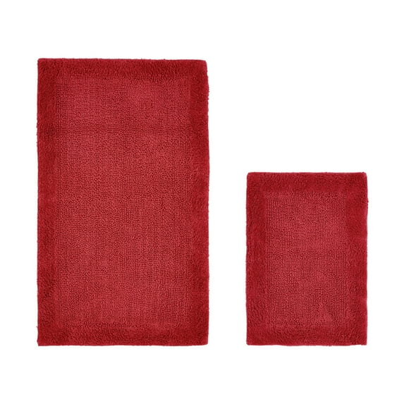 Better Trends 2 Piece Premium Bathroom Rug Set 100% Cotton Soft Tufted Reversible Bath Rug Water absorbent Bath Mat Ideal for Bathroom Shower and Tub Use, Edge Collection Red (17" x 24" | 24" x 40")