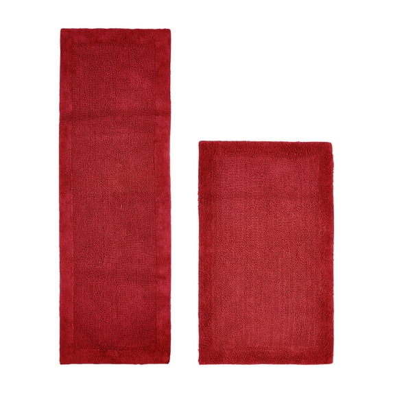 Better Trends 2 Piece Premium Bathroom Rug Set 100% Cotton Soft Tufted Reversible Bath Rug Water absorbent Bath Mat Ideal for Bathroom Shower and Tub Use, Edge Collection Red (24" x 40" | 20" x 60")