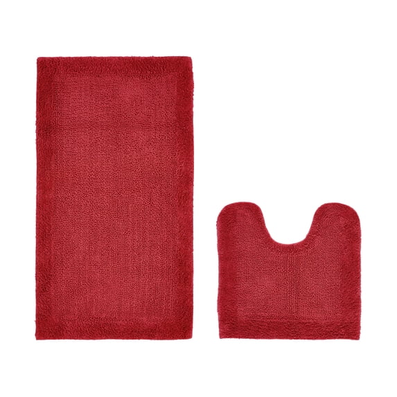 Better Trends 2 Piece Premium Bathroom Rug Set 100% Cotton Soft Tufted Reversible Bath Rug Water absorbent Bath Mat Ideal for Bathroom Shower and Tub Use, Edge Collection Red (20" x 20" | 24" x 40")
