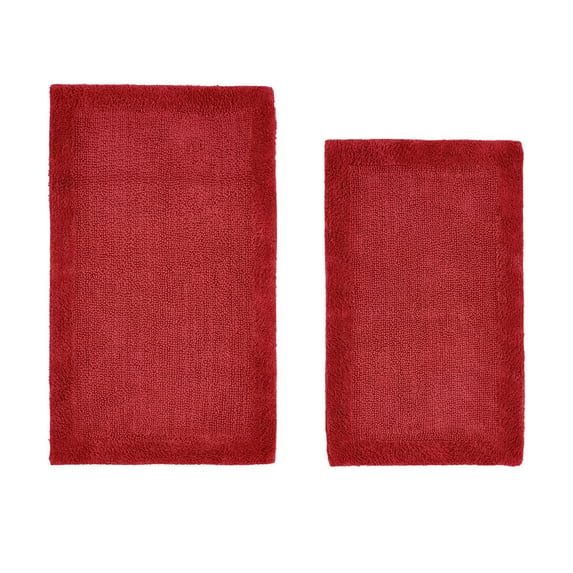 Better Trends 2 Piece Premium Bathroom Rug Set 100% Cotton Soft Tufted Reversible Bath Rug Water absorbent Bath Mat Ideal for Bathroom Shower and Tub Use, Edge Collection Red (21" x 34" | 24" x 40")