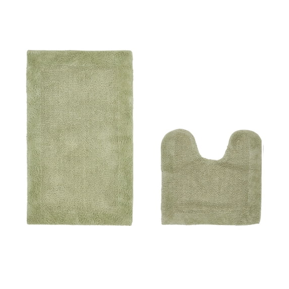 Better Trends 2 Piece Premium Bathroom Rug Set 100% Cotton Soft Tufted Reversible Bath Rug Water absorbent Bath Mat Ideal for Bathroom Shower and Tub Use, Edge Collection Sage (20" x 20" | 21" x 34")