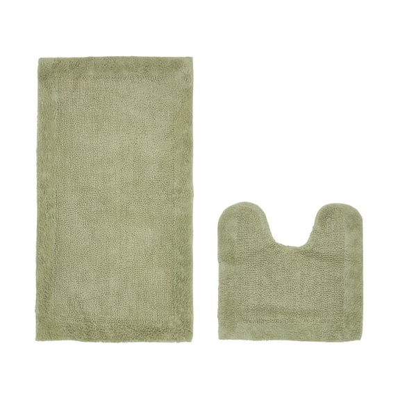 Better Trends 2 Piece Premium Bathroom Rug Set 100% Cotton Soft Tufted Reversible Bath Rug Water absorbent Bath Mat Ideal for Bathroom Shower and Tub Use, Edge Collection Sage (20" x 20" | 24" x 40")