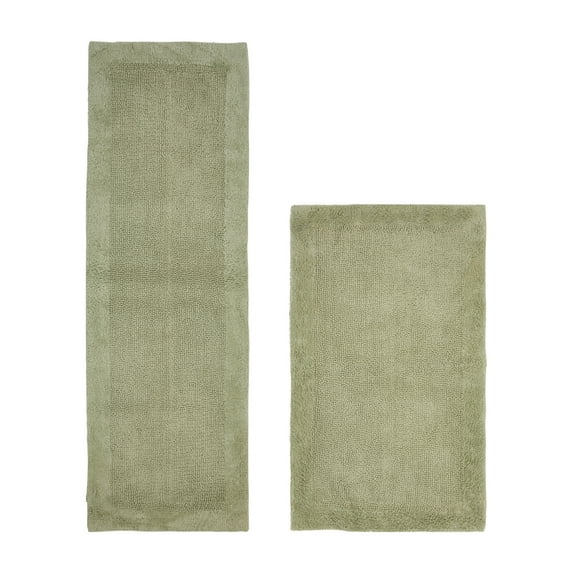 Better Trends 2 Piece Premium Bathroom Rug Set 100% Cotton Soft Tufted Reversible Bath Rug Water absorbent Bath Mat Ideal for Bathroom Shower and Tub Use, Edge Collection Sage (24" x 40" | 20" x 60")