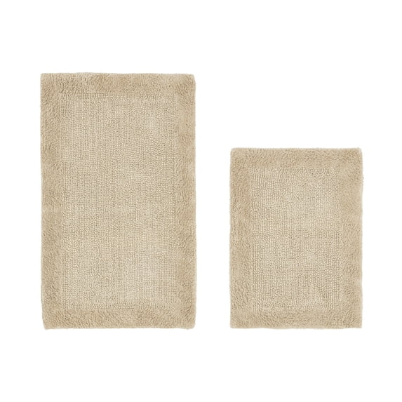 Better Trends 2 Piece Premium Bathroom Rug Set 100% Cotton Soft Tufted Reversible Bath Rug Water absorbent Bath Mat Ideal for Bathroom Shower and Tub Use, Edge Collection Sand (17" x 24" | 21" x 34")