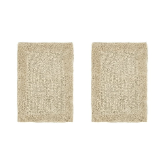 Better Trends 2 Piece Premium Bathroom Rug Set 100% Cotton Soft Tufted Reversible Bath Rug Water absorbent Bath Mat Ideal for Bathroom Shower and Tub Use, Edge Collection Sand (17" x 24" | 17" x 24")