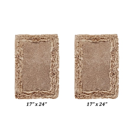 Better Trends 2 Piece Bathroom Rug Set 100% Cotton, Extra Soft, Water Absorbent & Non Slip Bath Mat, Ruffle Border, (Beige) Shaggy Border Collection