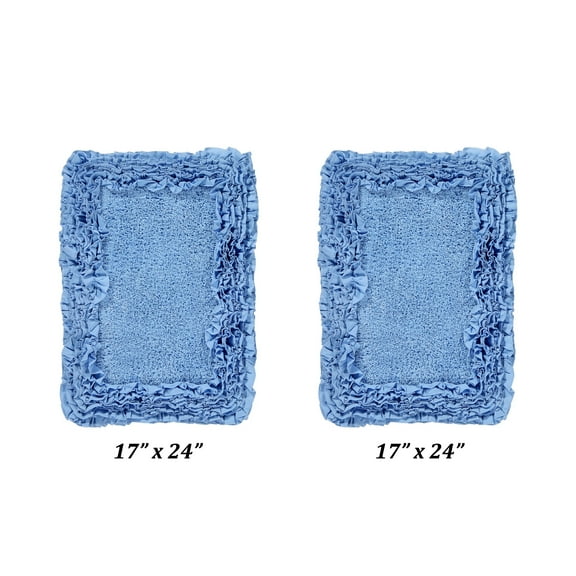 Better Trends 2 Piece Bathroom Rug Set 100% Cotton, Extra Soft, Water Absorbent & Non Slip Bath Mat, Ruffle Border, (Blue) Shaggy Border Collection