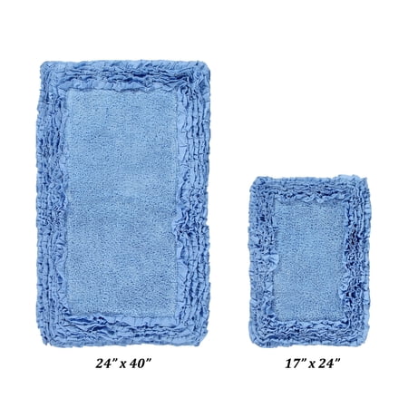 Better Trends 2 Piece Bathroom Rug Set 100% Cotton, Extra Soft, Water Absorbent & Non Slip Bath Mat, Ruffle Border, (Blue) Shaggy Border Collection