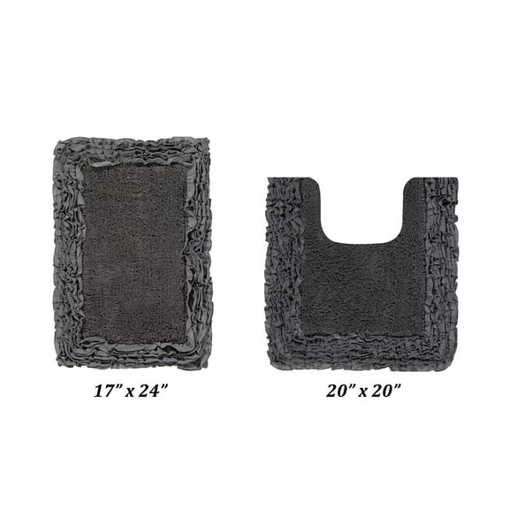 Better Trends 2 Piece Bathroom Rug Set 100% Cotton, Extra Soft, Water Absorbent & Non Slip Bath Mat, Ruffle Border, (Gray) Shaggy Border Collection