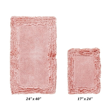 Better Trends 2 Piece Bathroom Rug Set 100% Cotton, Extra Soft, Water Absorbent & Non Slip Bath Mat, Ruffle Border, (Pink) Shaggy Border Collection