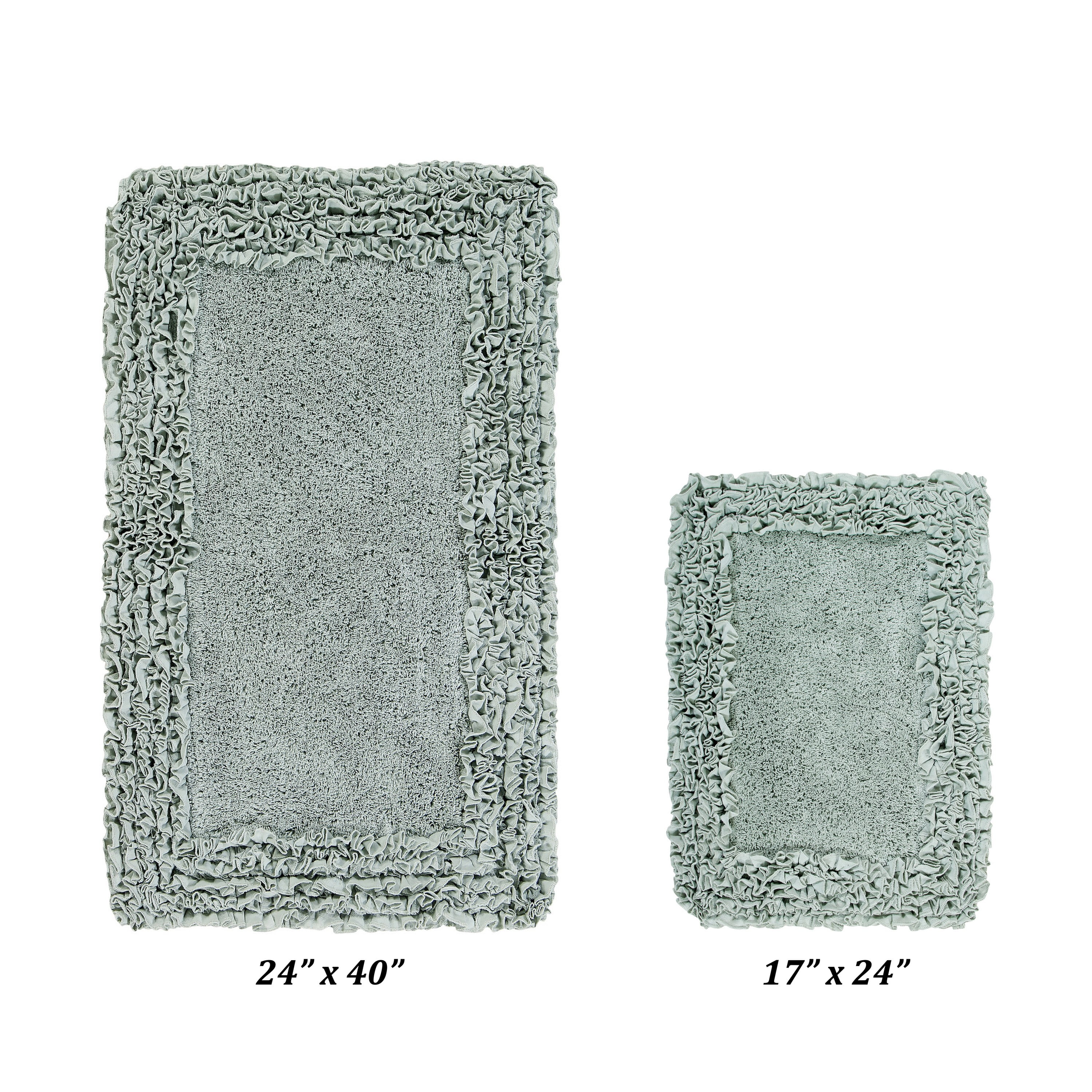 Sage Green Cotton Tufted Shaggy Border 2-Piece Bath Rug Set