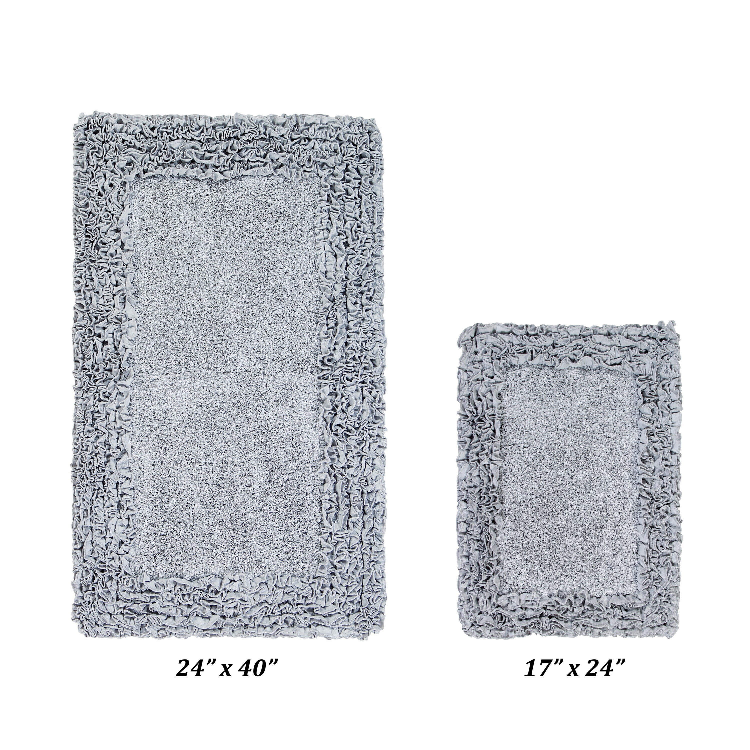 Silver Cotton Tufted Shaggy Border 2-Piece Bath Rug Set
