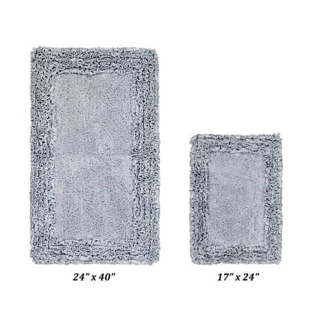 Better Trends 2 Piece Bathroom Rug Set 100% Cotton, Extra Soft, Water Absorbent & Non Slip Bath Mat, Ruffle Border, (Silver) Shaggy Border Collection