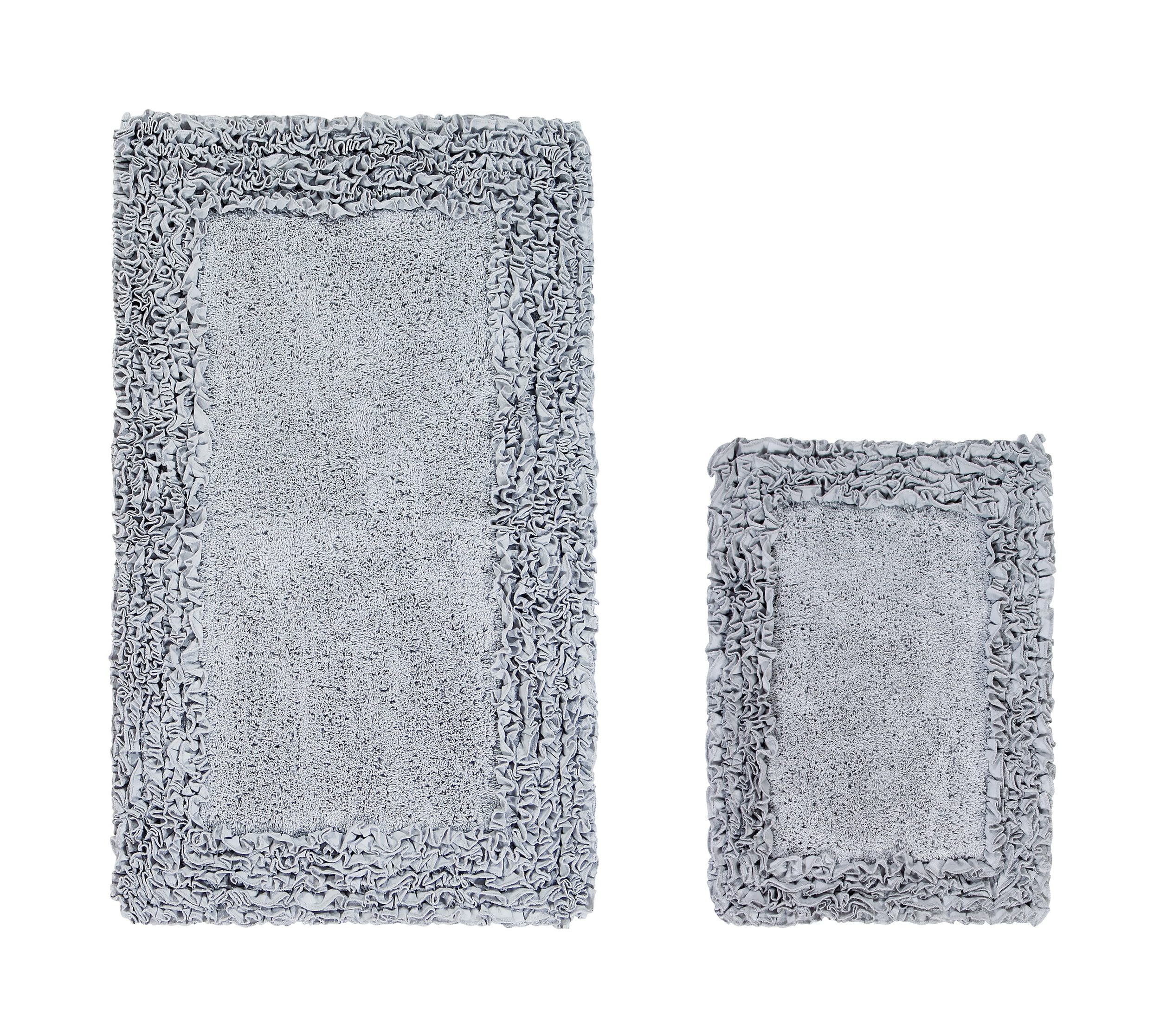 Silver Cotton Tufted Shaggy Border 2-Piece Bath Rug Set