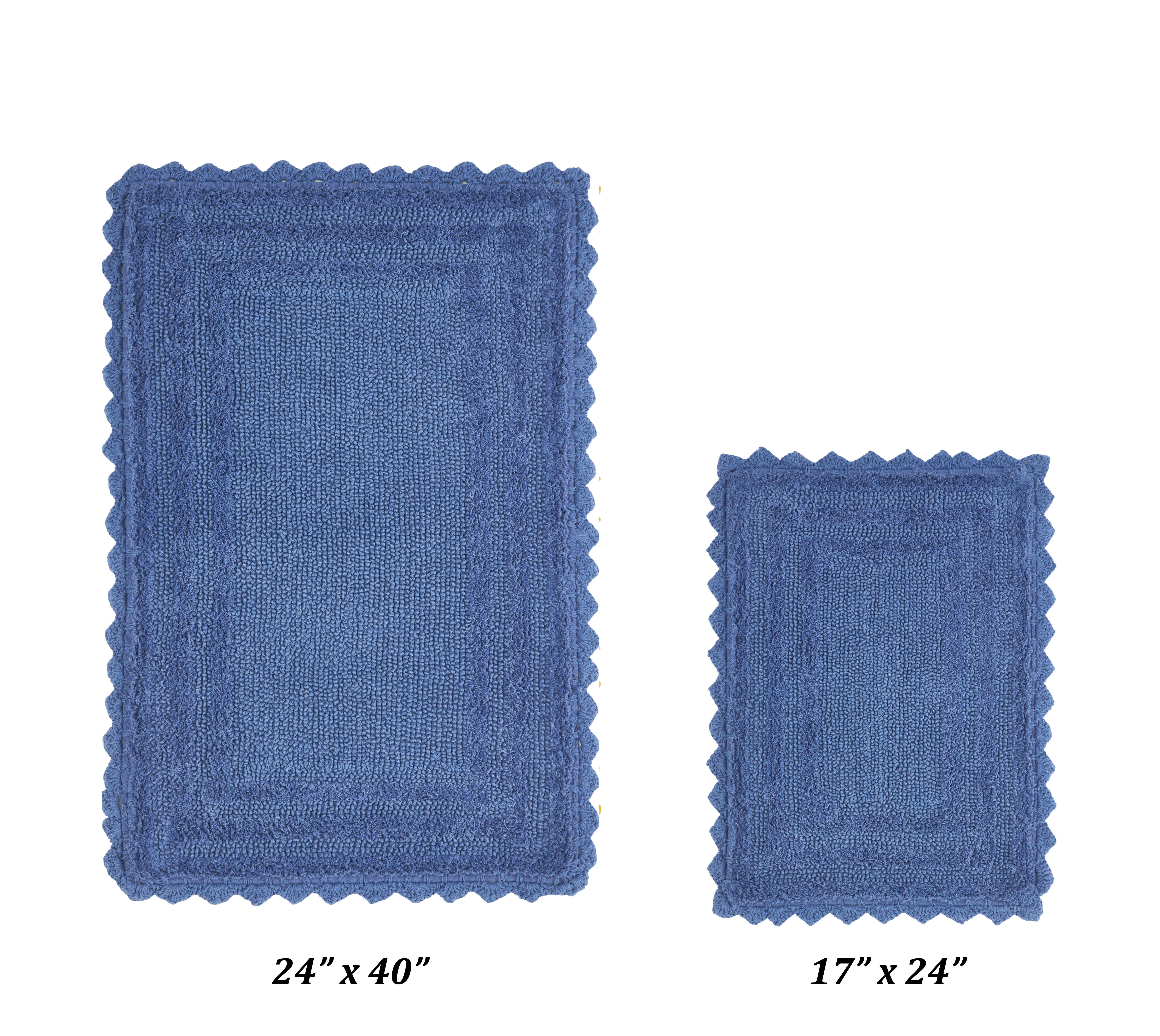 Blue Cotton Tufted Reversible Crochet Bath Rug Set