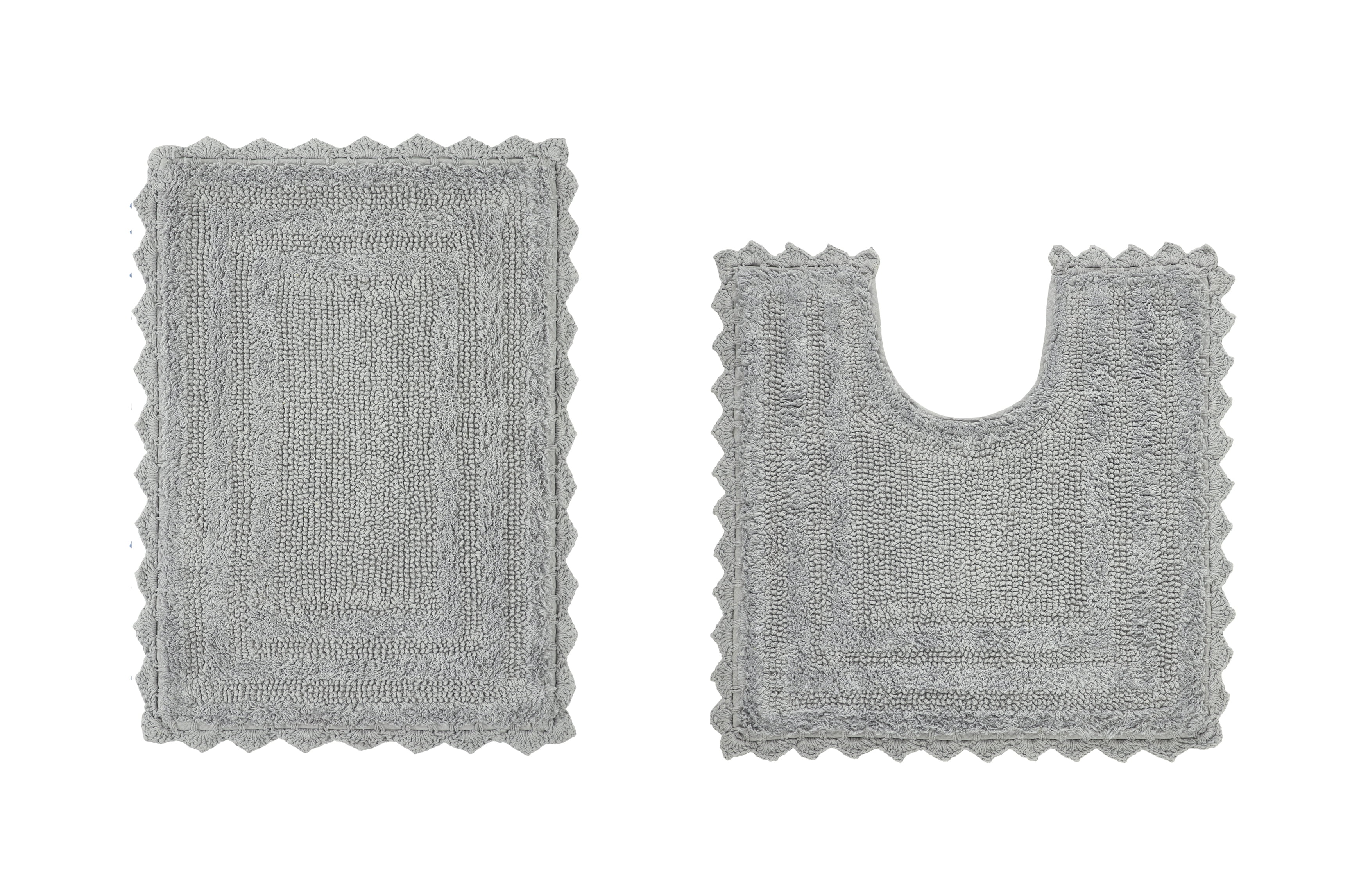 Gray Cotton Tufted Crochet Reversible 2-Piece Bath Rug Set