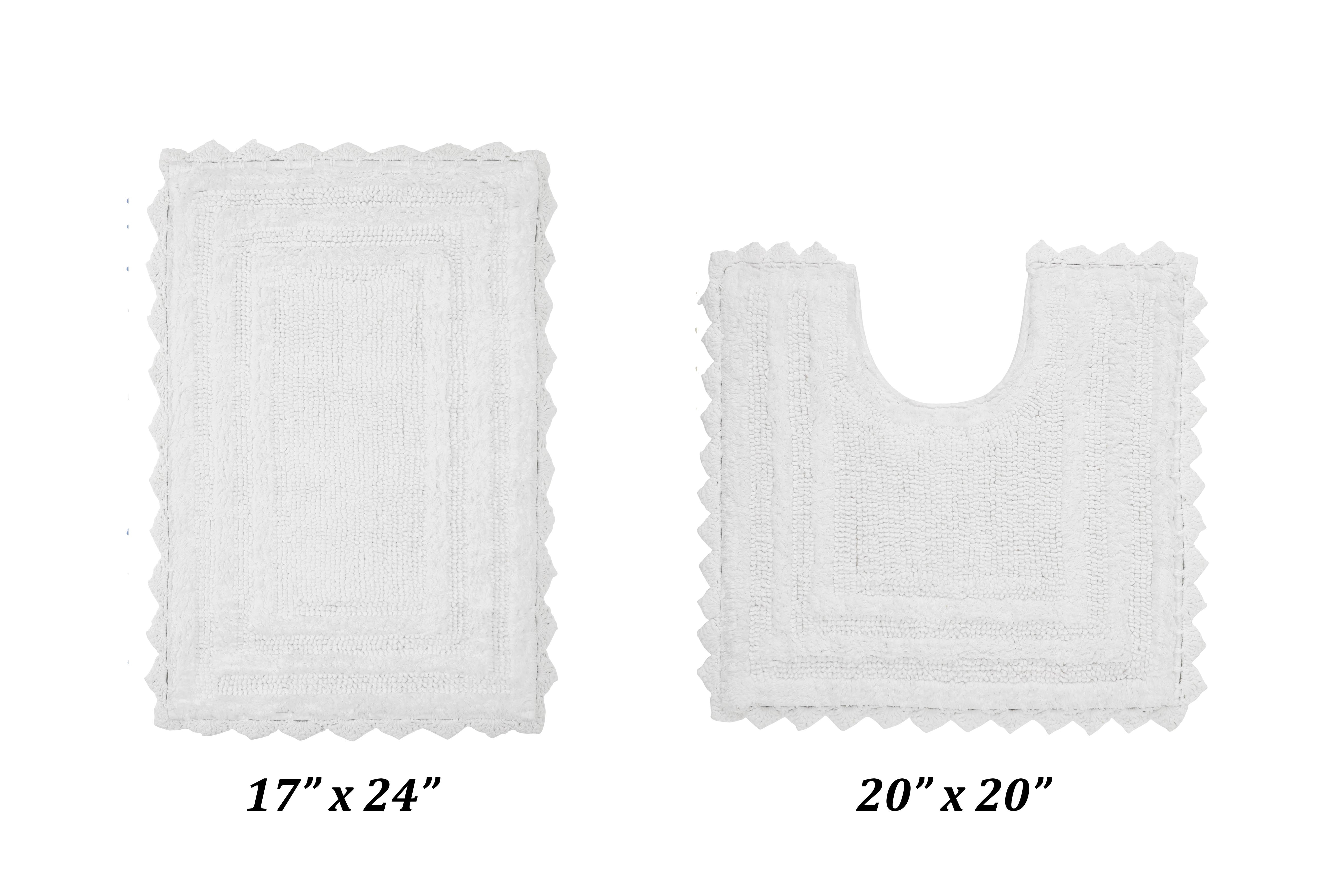 Better Trends 2 Piece Bathroom Rugs Set 100% Cotton, Soft Tufted Bath Mat, Water Absorbent & Reversible Bath Rug (White) Lilly Crochet Collection
