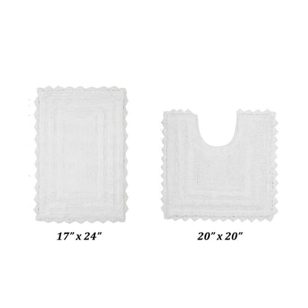 Better Trends 2 Piece Bathroom Rugs Set 100% Cotton, Soft Tufted Bath Mat, Water Absorbent & Reversible Bath Rug (White) Lilly Crochet Collection