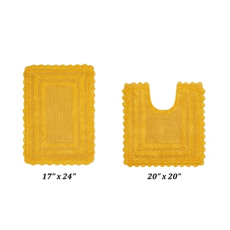 Better Trends 2 Piece Bathroom Rugs Set 100% Cotton, Soft Tufted Bath Mat, Water Absorbent & Reversible Bath Rug (Yellow) Lilly Crochet Collection