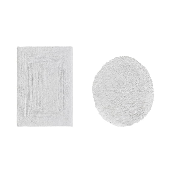 Better Trends 2 Piece Bathroom Rugs Toilet Lid Cover Set 100% Cotton Water Absorbent Reversible Mat Machine Washable Bath Rug for Bathroom Floor Decor Toilet Seat Covers 18"x20"|17"x24" White Lux