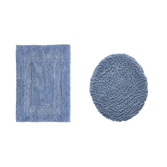 Better Trends 2 Piece Bathroom Rugs Toilet Lid Cover Set 100% Cotton Water Absorbent Reversible Mat Machine Washable Bath Rug for Bathroom Floor Decor Toilet Seat Covers 18"x20"|17"x24" Dark Blue Lux
