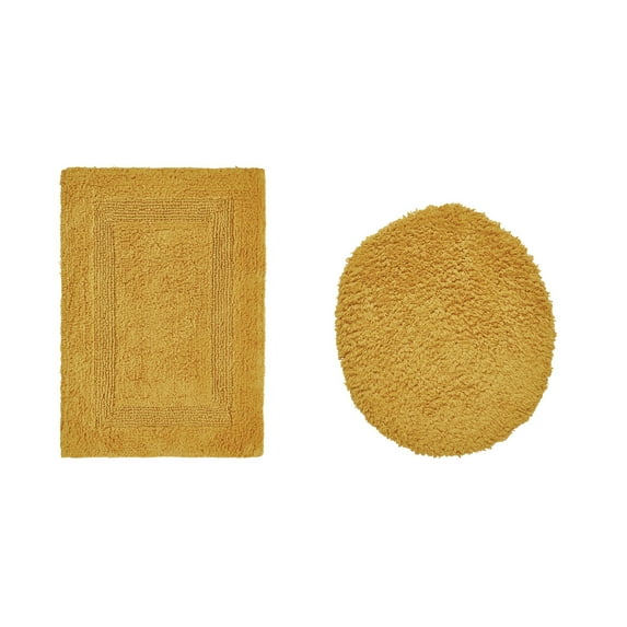 Better Trends 2 Piece Bathroom Rugs Toilet Lid Cover Set 100% Cotton Water Absorbent Reversible Mat Machine Washable Bath Rug for Bathroom Floor Decor Toilet Seat Covers 18"x20"|17"x24" Yellow Lux