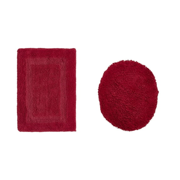 Better Trends 2 Piece Bathroom Rugs Toilet Lid Cover Set 100% Cotton Water Absorbent Reversible Mat Machine Washable Bath Rug for Bathroom Floor Decor Toilet Seat Covers 18"x20"|17"x24" Red Lux