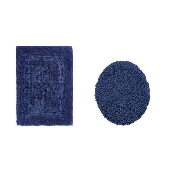 Better Trends 2 Piece Bathroom Rugs Toilet Lid Cover Set 100% Cotton Water Absorbent Reversible Mat Machine Washable Bath Rug for Bathroom Floor Decor Toilet Seat Covers 18"x20"|17"x24" Navy Lux