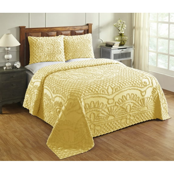 Better Trends 2 Piece Bedspread Set 100% Chenille Twin Bedding Set Soft and Breathable Machine Washable (Yellow) Trevor Collection